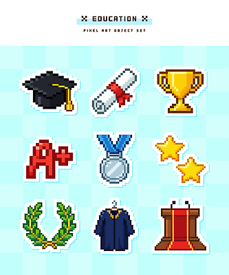 교육 별 상징 일러스트 학사모 졸업 성공 학습 세트 상패 트로피 메달 성적 픽셀 학위 국내일러스트 AI파일 자연요소 모자_잡화 컨셉 상_우승 상_상패 파일형식 벡터