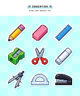 교육 일러스트 자 학습 연필 사무용품 도구 스테이플러 오브젝트 지우개 컴파스 각도기 픽셀 국내일러스트 AI파일 문구용품 학용품 필기구 파일형식 벡터