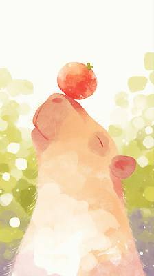 JPG 동물 컬러 과일 일러스트 자연 수채화 귀여움 그림 올리기 순간 카피바라 국내일러스트 AI일러스트 AI콘텐츠 컨셉 모션 초식동물 설치류 생태계 파일형식