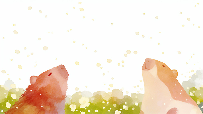 JPG 동물 일러스트 자연 생명 초원 초록색 귀여움 카피바라 국내일러스트 AI일러스트 AI콘텐츠 컬러 컨셉 초식동물 설치류 생태계 파일형식