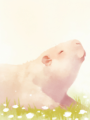 JPG 식물 동물 꽃 여유 일러스트 자연 생명 휴식 초원 햇빛 평화 환경 편안함 순간 카피바라 국내일러스트 AI일러스트 AI콘텐츠 감정 컨셉 초식동물 태양 감각 설치류 생태계 파일형식