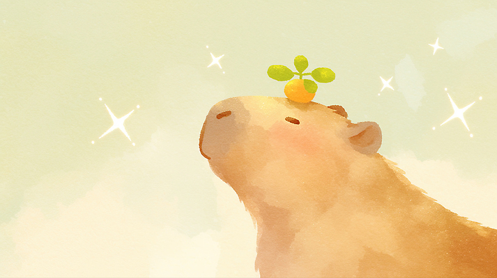 JPG 동물 행복 잎 과일 일러스트 머리 그림 카피바라 국내일러스트 AI일러스트 AI콘텐츠 식물 감정 초식동물 신체부위 설치류 파일형식