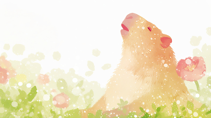 JPG 식물 동물 꽃 일러스트 자연 햇빛 귀여움 생태계 서식지 카피바라 국내일러스트 AI일러스트 AI콘텐츠 컨셉 초식동물 태양 설치류 파일형식