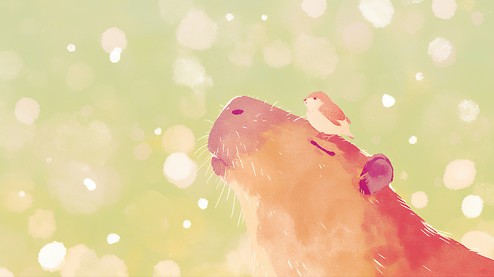 JPG 동물 일러스트 자연 조류 함께함 여름 햇빛 평화 맑음 생태계 순간 카피바라 국내일러스트 AI일러스트 AI콘텐츠 계절 컨셉 초식동물 날씨 태양 설치류 파일형식