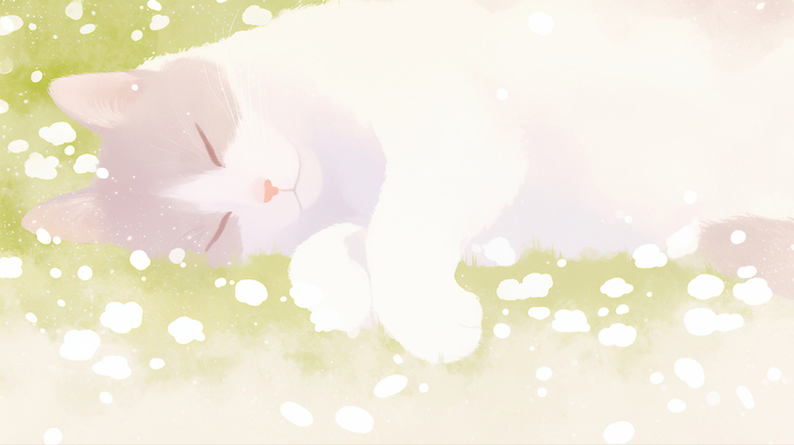 JPG 동물 꽃잎 여유 일러스트 자연 휴식 잔디 초록색 반려동물 햇빛 고양이 잠 편안함 낮잠 부드러움 국내일러스트 AI일러스트 AI콘텐츠 식물 꽃 감정 컬러 컨셉 포유류 태양 감각 생태계 파일형식