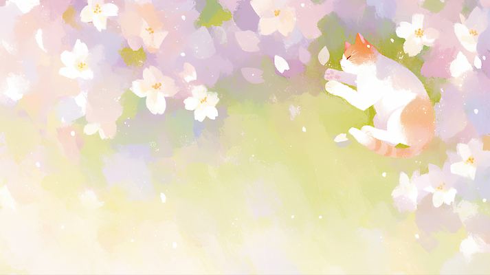 JPG 꽃 일러스트 자연 휴식 잔디 반려동물 평화 고양이 봄 편안함 낮잠 국내일러스트 AI일러스트 AI콘텐츠 식물 동물 계절 컨셉 포유류 잠 감각 생태계 파일형식