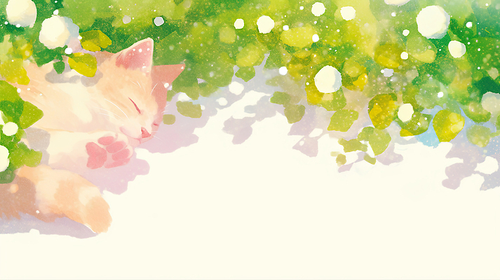 JPG 동물 여유 잎 일러스트 자연 휴식 초록색 햇빛 평화 고양이 수면 포근함 편안함 그림 낮잠 국내일러스트 AI일러스트 AI콘텐츠 식물 감정 컬러 컨셉 포유류 반려동물 태양 잠 감각 생태계 파일형식