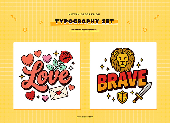 디자인 컬러 일러스트 사랑 타이포그라피 장식 세트 장미 하트 표현 검 사자 편지 그림 방패 창의성 키치 국내일러스트 AI파일 모양 문자 꽃 감정 무기 컨셉 포유류 파일형식 벡터