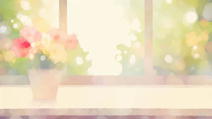 JPG 식물 꽃 화분 컬러 일러스트 창문 자연 실내 밝음 풍경 일상 생활 여름 빛 봄 공간 창가 장면 화사함 국내일러스트 AI일러스트 AI콘텐츠 계절 컨셉 내부 라이프 생태계 파일형식