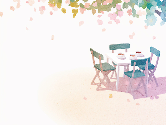 JPG 나무 꽃잎 의자 일러스트 탁자 휴식 풍경 일상 컵 정원 봄 모임 오후 국내일러스트 AI일러스트 AI콘텐츠 식물 식기 계절 꽃 가구 컨셉 라이프 파일형식