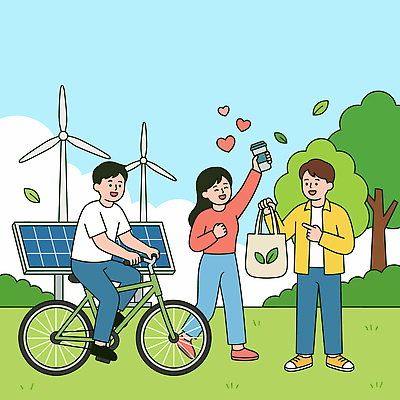 공원 음료 가방 일러스트 모션 웃음 초록색 친구 환경 자전거 에너지 즐거움 친환경 태양에너지 풍력기 지원 지원금 국내일러스트 AI파일 잡화 공공시설 감정 컬러 관계 표정 바이크 그린에너지 풍력에너지 파일형식 벡터