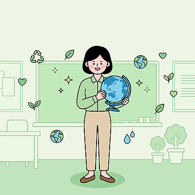 식물 여자 교육 지구 일러스트 교실 지구본 자연보호 환경 교사 보호 지구의날 국내일러스트 AI파일 직업 기념일 컨셉 학교 자연 사람 파일형식 벡터
