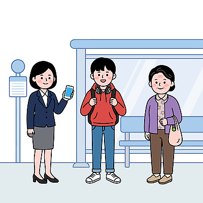 중년 교통 이동 가방 일러스트 배낭 청소년 대중교통 여러명 일상 스마트폰 핸드폰 자연보호 대기 도시 버스정류장 공공장소 소통 지구의날 국내일러스트 AI파일 잡화 기념일 교통수단 다수 컨셉 자연 사람 성인 라이프 전자제품 스마트기기 장소 역 보호 파일형식 벡터