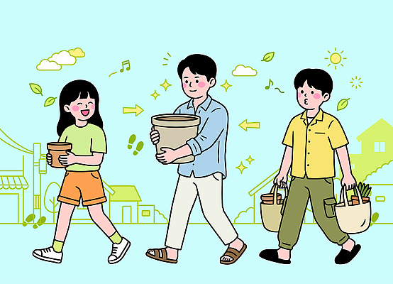 식물 화분 화초 일러스트 모션 거리 웃음 사람 일상 세명 친구 걷기 맑음 도구 홈가드닝 국내일러스트 AI파일 관계 날씨 표정 라이프 원예 파일형식 벡터