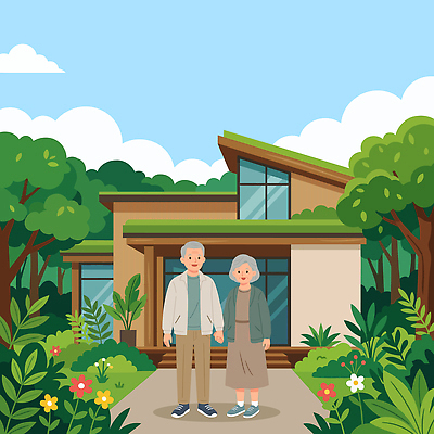 나무 부부 꽃 행복 여유 일러스트 가정 자연 날씨 주택 함께함 풍경 야외 일상 라이프 환경 정원 손잡기 노부부 모던 효도 효도관광 국내일러스트 AI파일 식물 커플 감정 여행 컨셉 모션 건물 생활 생태계 파일형식 벡터