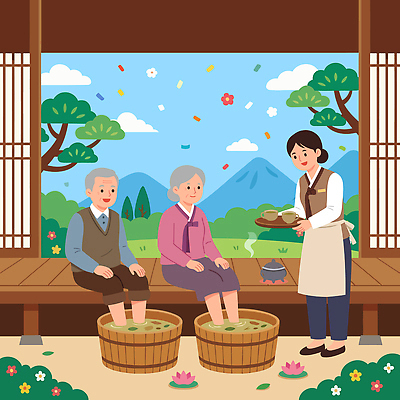 나무 전통 노년 꽃 문화 일러스트 자연 산 한옥 한국 통 대화 야외 여름 정원 편안함 서비스 효도 효도관광 발담그기 국내일러스트 AI파일 식물 한국전통 계절 아시아 여행 컨셉 고건축 말하기 성인 감각 생태계 파일형식 벡터