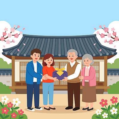 전통 여자 기념일 노년 남자 꽃 행복 문화 일러스트 가족 한옥 함께함 선물 이벤트 기쁨 만남 벚꽃 축하 효도 효도관광 소통 국내일러스트 AI파일 식물 한국전통 감정 여행 컨셉 고건축 관계 사람 성인 파일형식 벡터