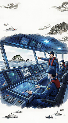 JPG 남자 바다 일러스트 통신 경비 안전 모니터 운전 배 확인 점검 독도 독도수비대 서류판 국내일러스트 AI일러스트 AI콘텐츠 섬 모션 한국 사람 컴퓨터 사무용품 보호 파일형식