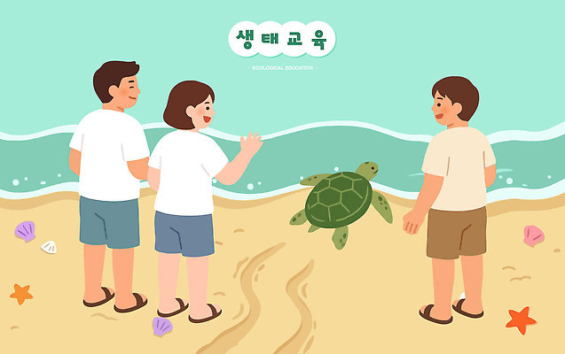 동물 바다 일러스트 가족 자연 성인 해변 자연보호 수중동물 교양 거북이 생태 자연학습 국내일러스트 AI파일 관계 파충류 사람 체험학습 보호 생태계 파일형식 벡터