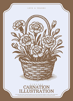 식물 디자인 꽃 화초 일러스트 수채화 선물 사랑 장식 바구니 빈티지 카네이션 그림 감사 가정의달 조화 국내일러스트 AI파일 감정 컨셉 5월 파일형식 벡터