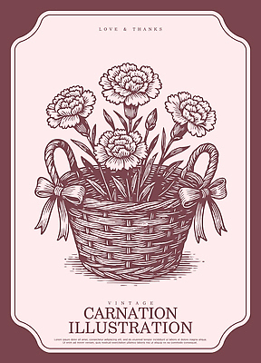 디자인 꽃 리본 일러스트 선물 사랑 이벤트 장식 빈티지 카네이션 그림 감사 꽃바구니 가정의달 국내일러스트 AI파일 식물 감정 컨셉 바구니 5월 파일형식 벡터
