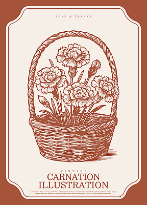 식물 디자인 꽃 예술 선 컬러 일러스트 장식 바구니 빈티지 카네이션 그림 가정의달 드로잉 스타일 국내일러스트 AI파일 컨셉 미술 5월 파일형식 벡터