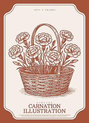 식물 디자인 꽃 예술 컬러 꽃다발 일러스트 선물 사랑 장식 바구니 빈티지 카네이션 그림 감사 가정의달 국내일러스트 AI파일 감정 컨셉 5월 파일형식 벡터