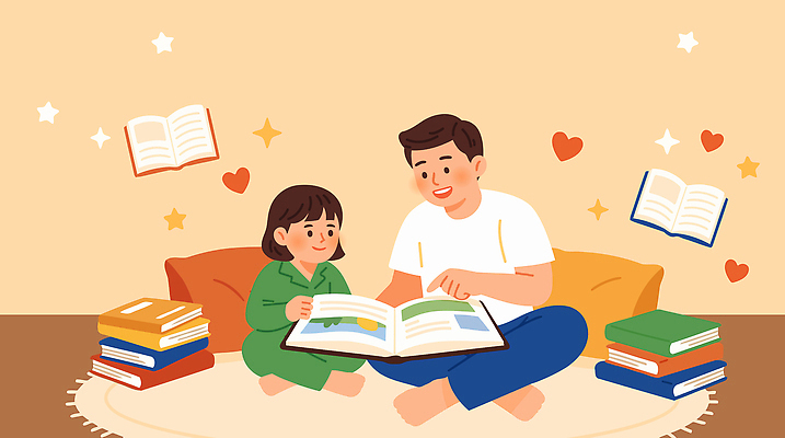 교육 행복 감정 어린이 일러스트 가족 모션 놀이 바닥 이야기 대화 책 학습 부모 독서 방 집중 읽기 즐거움 그림책 소통 독서교육 국내일러스트 AI파일 컨셉 관계 말하기 사람 파일형식 벡터