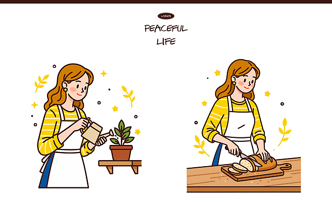 식물 접시 손 여자 음식 빵 일러스트 요리 일상 생활 주방 정원 칼 자르기 물주기 원예 손질 국내일러스트 AI파일 식기 모션 사람 취미 라이프 신체부위 파일형식 벡터