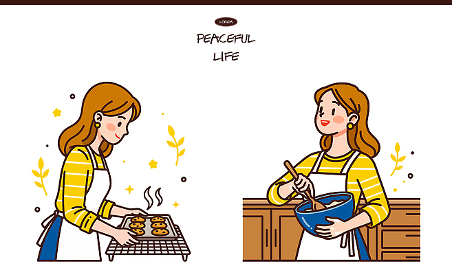 여자 행복 일러스트 재료 디저트 요리 미소 일상 쿠키 주방 식사 굽기 즐거움 반죽 제빵 레시피 국내일러스트 AI파일 감정 음식 표정 사람 라이프 제과제빵 구이 파일형식 벡터