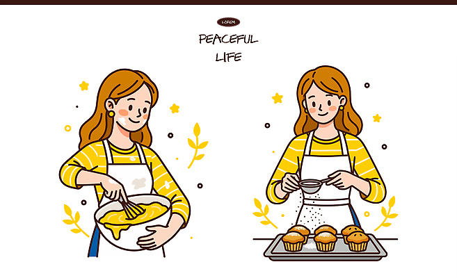 여자 행복 음식 일러스트 재료 요리 일상 주방 작업 혼합 즐거움 만들기 홈베이킹 제빵 머핀 Baking 국내일러스트 AI파일 감정 빵 모션 사람 라이프 제과제빵 파일형식 벡터