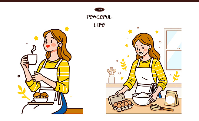 여자 행복 커피 음료 음식 일러스트 재료 따뜻함 대화 요리 일상 주방 계란 커피잔 준비 제빵 국내일러스트 AI파일 감정 잔 말하기 사람 라이프 제과제빵 알 파일형식 벡터