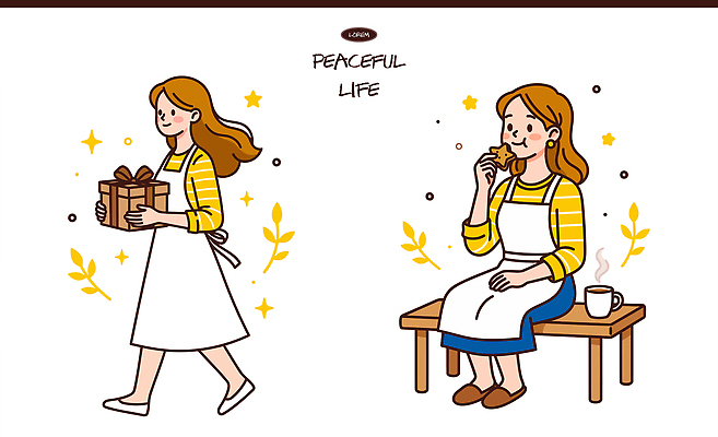 여자 행복 커피 일러스트 휴식 디저트 선물 웃음 앉기 일상 친구 과자 걷기 편안함 국내일러스트 AI파일 감정 음료 음식 컨셉 관계 모션 표정 사람 라이프 감각 파일형식 벡터
