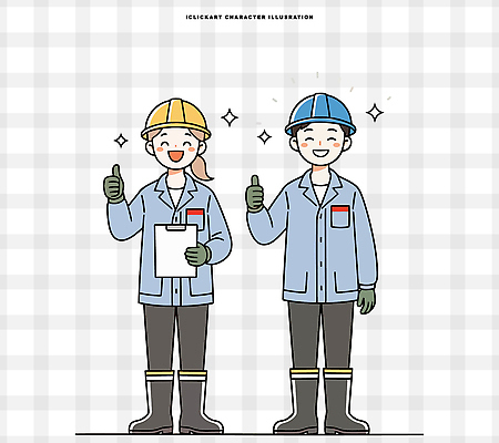 손 옷 여자 남자 건축 산업 일러스트 협력 친절 작업복 웃음 안전 사람 두명 최고 작업 작업장 안전모 헬멧 점검 안전기사 Clipboard 일러캐릭터 AI파일 직업 캐릭터 표정 신체부위 안전장비 보호장비 파일형식 벡터