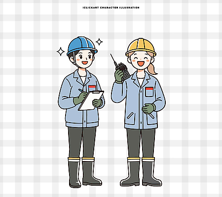 여자 남자 건축 산업 일러스트 작업복 대화 안전 메모지 작업 구조물 안전모 무전기 점검 소통 안전기사 일러캐릭터 AI파일 직업 캐릭터 옷 컨셉 무선통신 말하기 사람 사무용품 헬멧 안전장비 파일형식 벡터