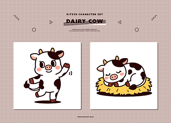 동물 캐릭터 일러스트 웃음 농장 귀여움 기쁨 소 수면 건초 편안함 젖소 일러캐릭터 AI파일 감정 컨셉 농업 포유류 표정 감각 파일형식 벡터