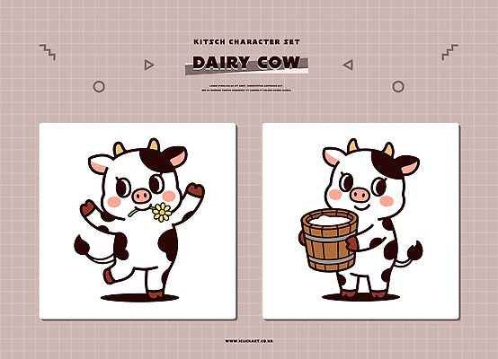 동물 캐릭터 꽃 농업 일러스트 유제품 통 표정 세트 농장 귀여움 우유 춤 소 젖소 키치 일러캐릭터 AI파일 식물 산업 컨셉 포유류 문화예술 파일형식 벡터