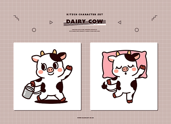 동물 캐릭터 일러스트 베개 농장 걷기 귀여움 우유 소 젖소 낮잠 우유통 키치 일러캐릭터 AI파일 컨셉 농업 포유류 침구 모션 유제품 잠 파일형식 벡터