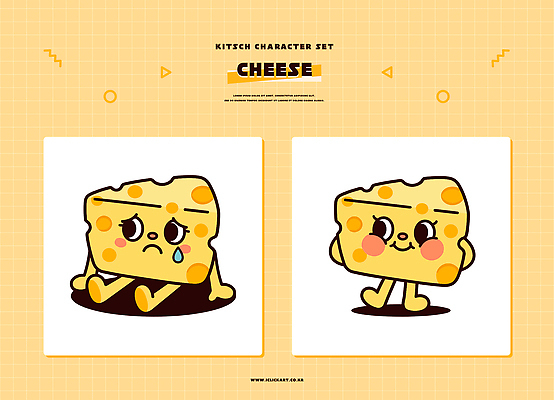 동물 캐릭터 행복 감정 음식 일러스트 치즈 표정 세트 노란색 귀여움 슬픔 키치 일러캐릭터 AI파일 컬러 컨셉 유제품 파일형식 벡터
