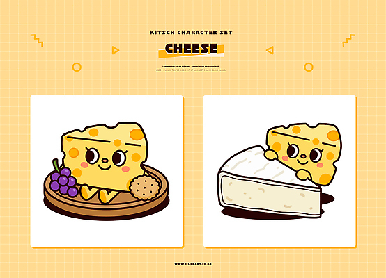 캐릭터 접시 음식 일러스트 포도 디저트 치즈 세트 쿠키 귀여움 조각치즈 일러캐릭터 AI파일 식기 조각 컨셉 과일 유제품 파일형식 벡터