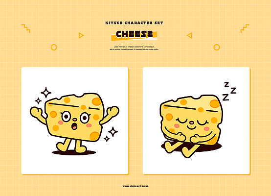 캐릭터 일러스트 놀이 치즈 세트 노란색 귀여움 즐거움 키치 일러캐릭터 AI파일 감정 컬러 컨셉 유제품 파일형식 벡터