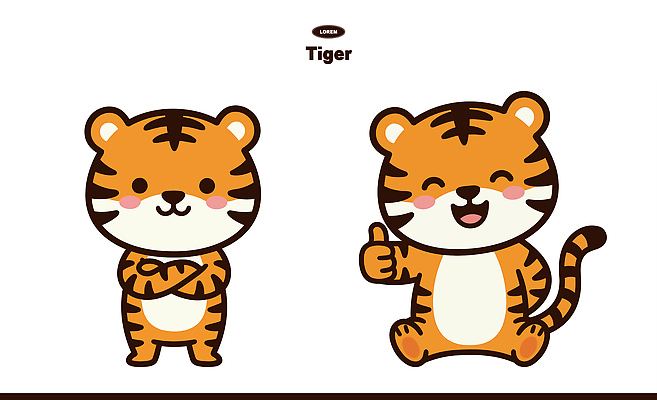 동물 캐릭터 일러스트 웃음 친구 팔짱 귀여움 엄지손가락 호랑이 즐거움 상상력 일러캐릭터 AI파일 감정 컨셉 포유류 손가락 관계 모션 표정 파일형식 벡터