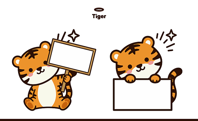동물 캐릭터 응시 일러스트 간판 대화 웃음 귀여움 호랑이 오브젝트 일러캐릭터 AI파일 시선 컨셉 포유류 표정 말하기 파일형식 벡터