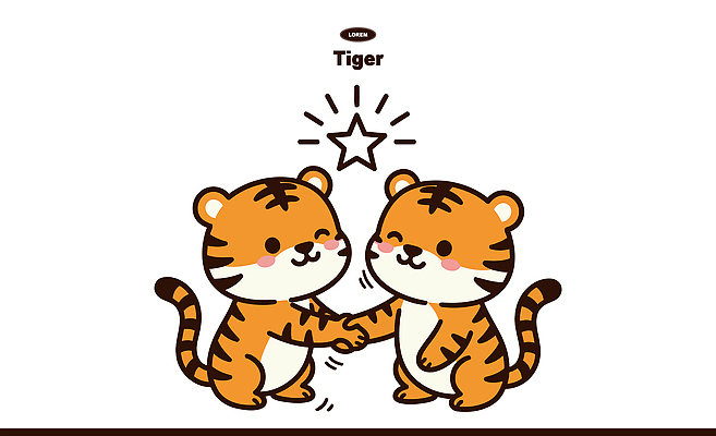 동물 캐릭터 별 일러스트 동물원 사랑 웃음 친구 귀여움 손잡기 호랑이 즐거움 일러캐릭터 AI파일 자연요소 감정 컨셉 포유류 관계 모션 표정 파일형식 벡터