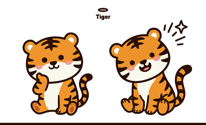 동물 캐릭터 생각 일러스트 상상 동화 웃음 귀여움 호랑이 동료 일러캐릭터 AI파일 컨셉 포유류 관계 표정 파일형식 벡터