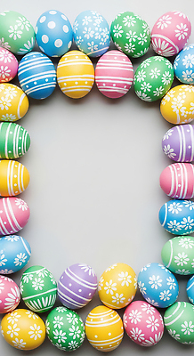 JPG 편집이미지 꽃 분홍색 무늬 부활절 프레임 초록색 파란색 노란색 계란 보라색 배열 부활절계란 편집실사 AI포토 AI콘텐츠 식물 기념일 컬러 알 CG 파일형식