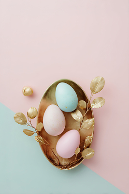 JPG 식물 편집이미지 접시 분홍색 하늘색 부활절 계란 봄 금색 부활절계란 편집실사 AI포토 AI콘텐츠 식기 계절 기념일 컬러 파란색 알 CG 파일형식