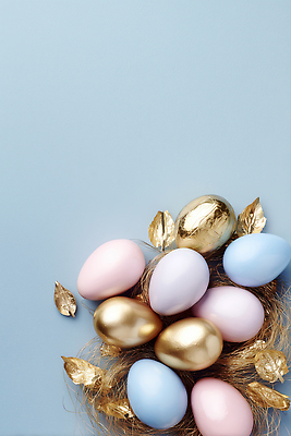 JPG 편집이미지 부활절 파란색 계란 봄 금색 둥지 부활절계란 편집실사 AI포토 AI콘텐츠 계절 기념일 컬러 알 CG 파일형식