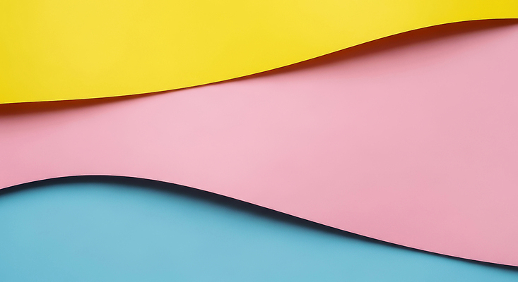 JPG 편집이미지 디자인 종이 예술 분홍색 컬러 하늘색 백그라운드 곡선 표면 미술 컬러풀 노란색 배열 질감 색종이 색채 창의성 편집실사 AI포토 AI콘텐츠 선 문화예술 파란색 CG 파일형식