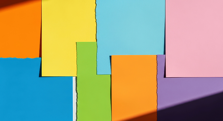 JPG 모양 편집이미지 디자인 종이 예술 컬러 백그라운드 재료 탁자 빛 컬러풀 작업 배열 질감 찢어짐 겹침 색종이 편집실사 AI포토 AI콘텐츠 가구 모션 CG 파일형식